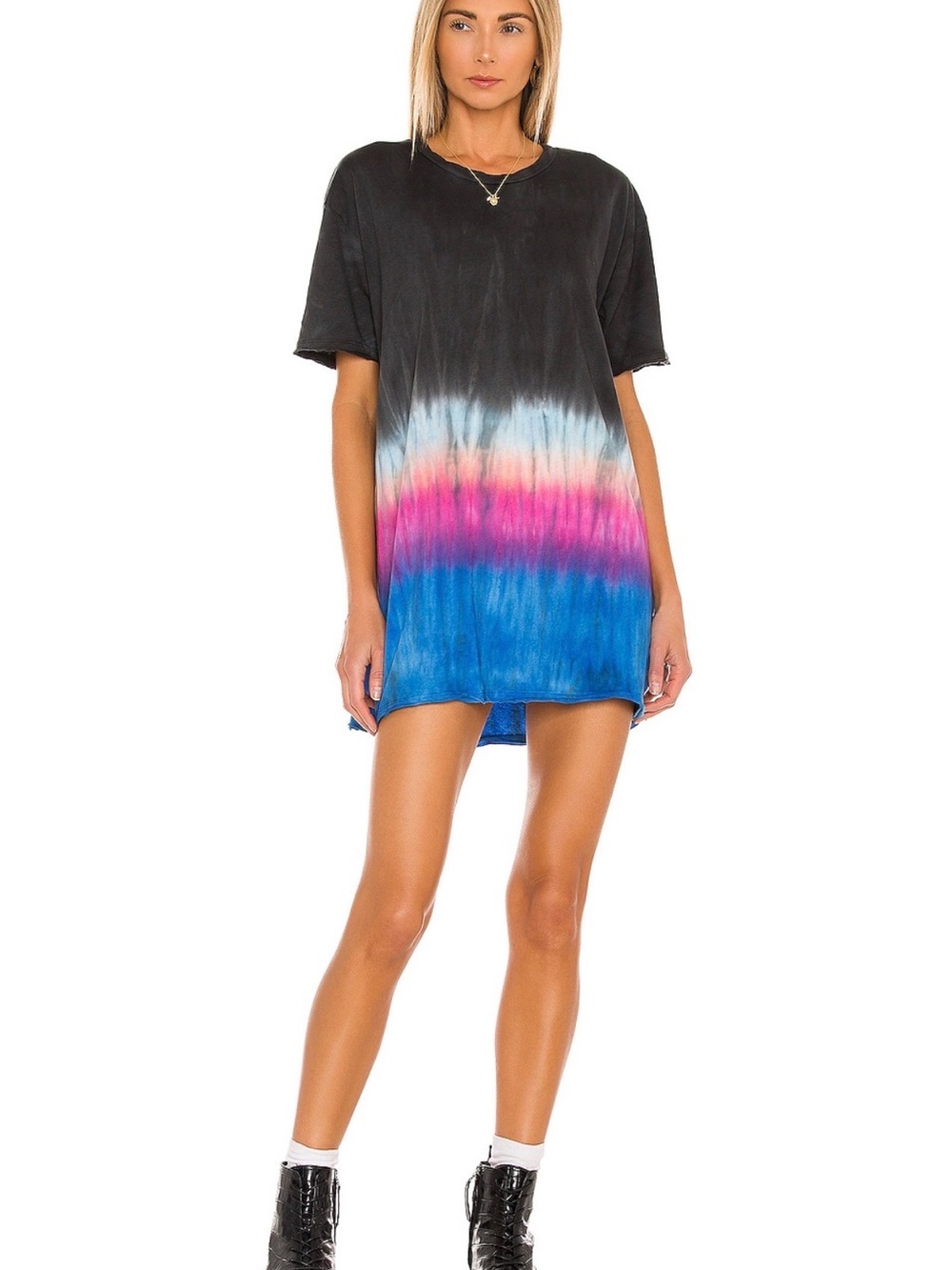 Michael Lauren Black to Blue Ombre Tie-Dye Mini Dress with Pink Accent